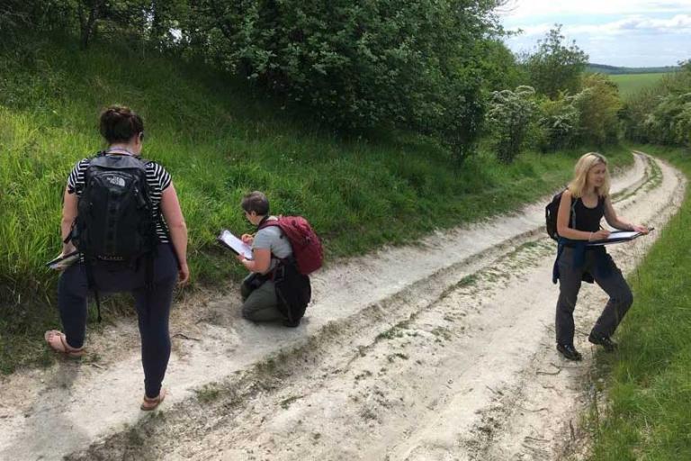 three female recorders working on The Ridgeway